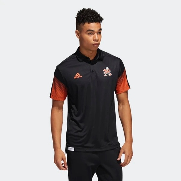 Adidas Miami Hurricanes Polo Shirt Mens S Small Primeblue Black Orange H50752 - Picture 8 of 9